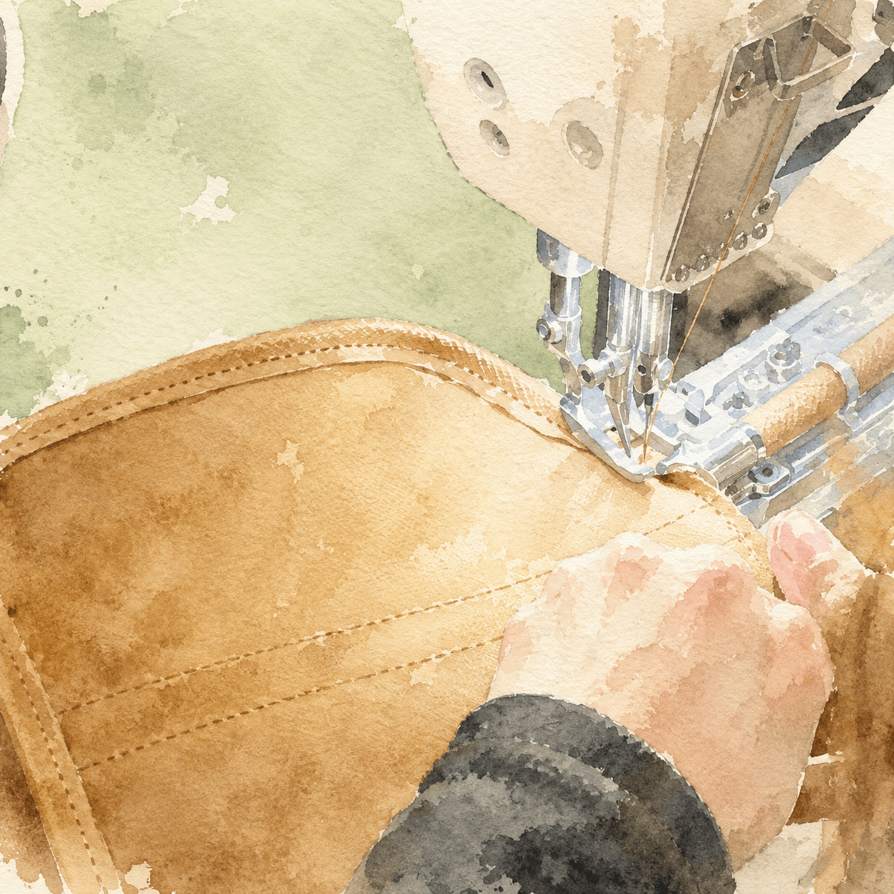 Piqûre de finition sur un élément de maroquinerie à la machine industrielle